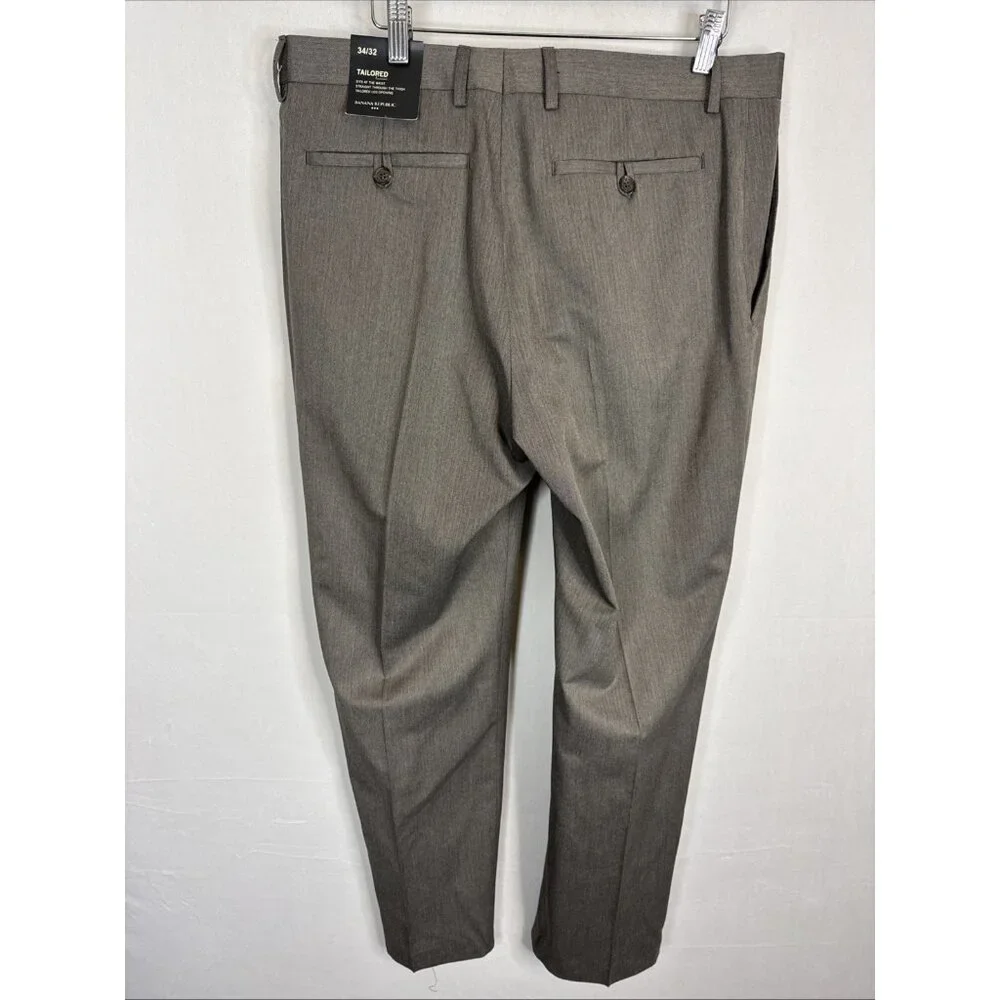 Banana Republic Tailored Dress‎ Pants Men 34x32 Brown Herringbone NWT